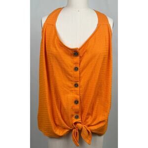 NEW Sanctuary 3X Orange Festival Button Front Tank Tie Neon Disco Party